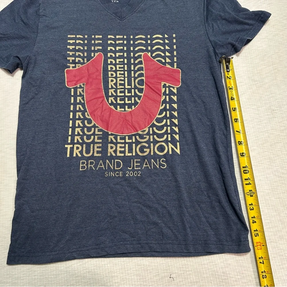 True Religion T-Shirt Medium‎ Men's Loungewear Blue Logo V Neck FLAW